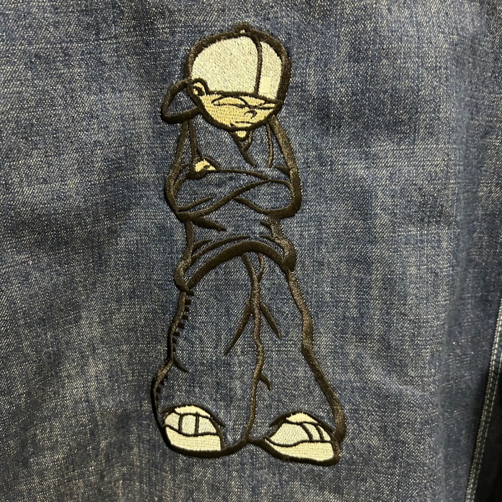 LOCO The Dawn of‎ An Era Denim Jacket Embroidered Graphic Blue Jean Coat - Picture 2 of 7